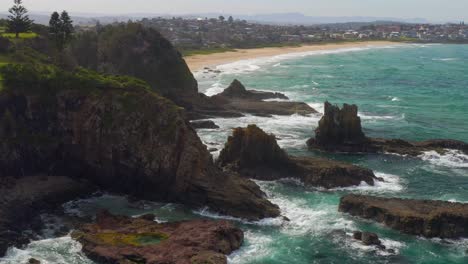 aerial view of cathedral rocks and jones beach in kiama downs, new south wales, australia