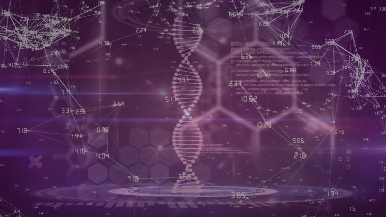 Animation of data processing over dna strand spinning