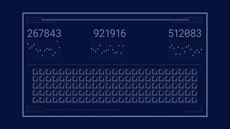 Displaying digital numbers and binary code on blue animation interface