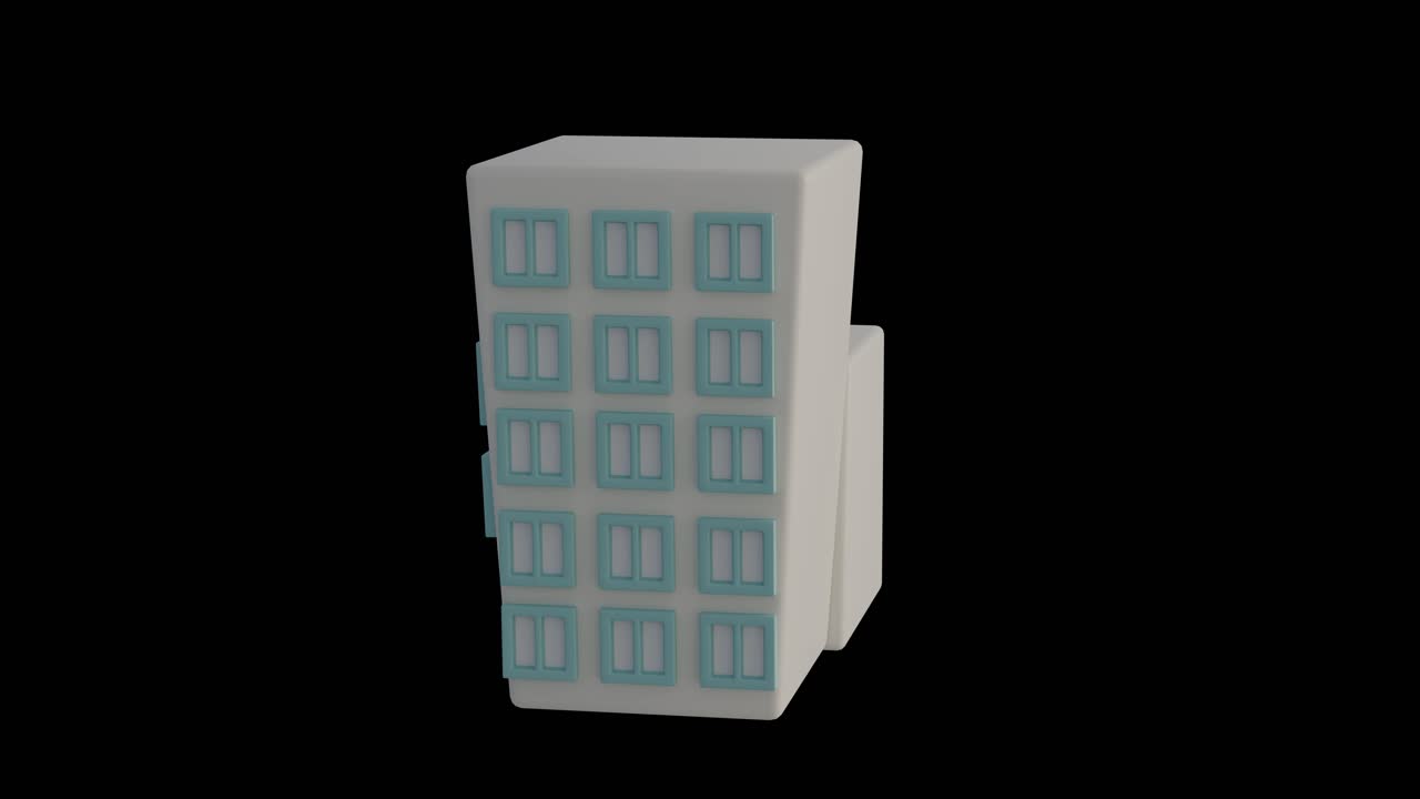 3D rendering of hospital building model on black background