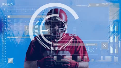 Animation-of-processing-circle-and-diverse-data-over-american-football-player