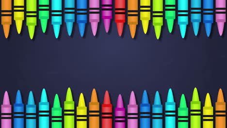 animation of colorful crayons against blue background