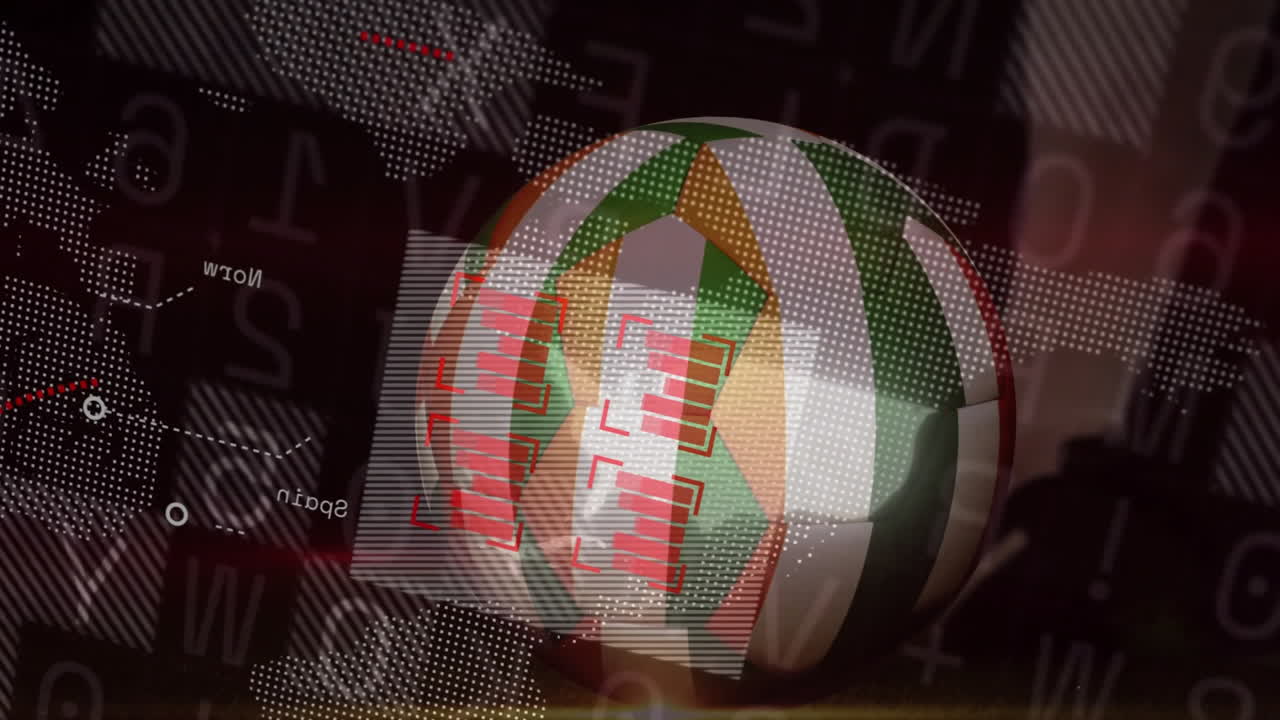 Digital globe with colorful patterns over binary code and world map animation