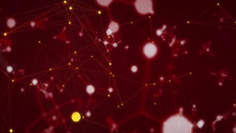 animation of network of connections with glowing spots and molecules floating