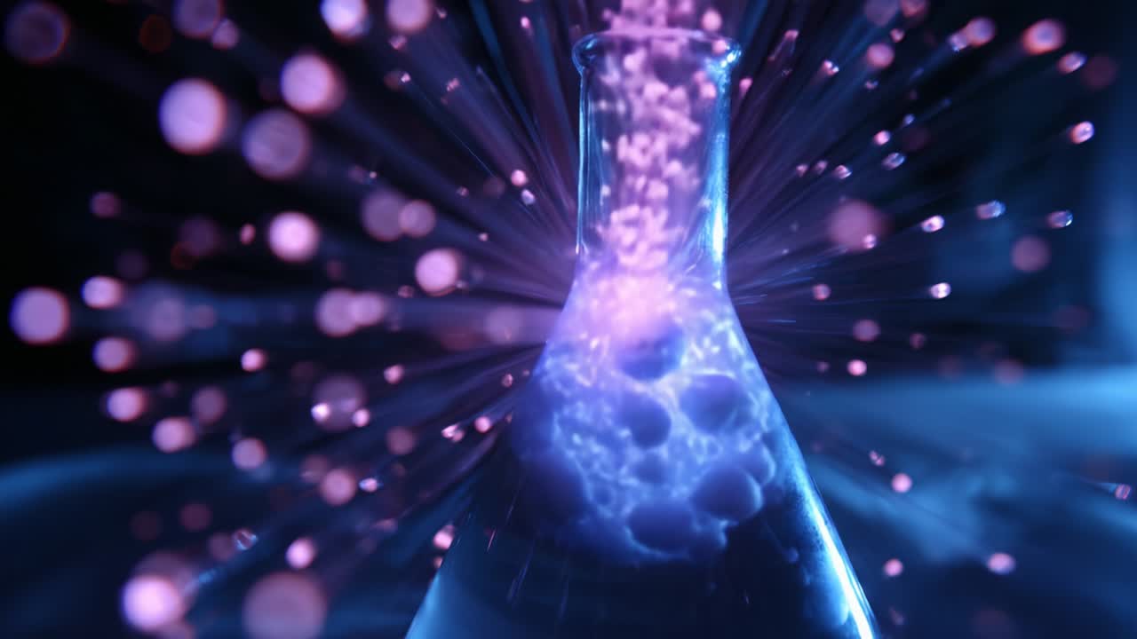 Captivating Laboratory Flask Emitting a Mesmerizing Glow with Dynamic Energy Particles, Showcasing the Wonders of Chemistry and Scientific Innovation in a Striking Visual Display