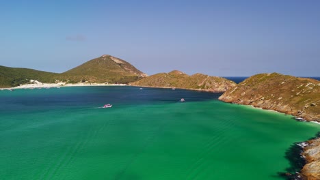 birdseye perspective of arraial do cabo region, dolly forward panoramic shot - brazil coast