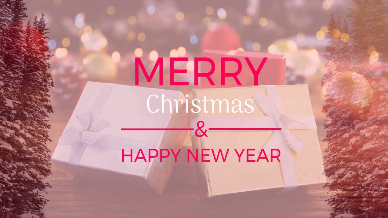 크리스마스 장식 위에 메리 크리스마스 텍스트의 애니메이션