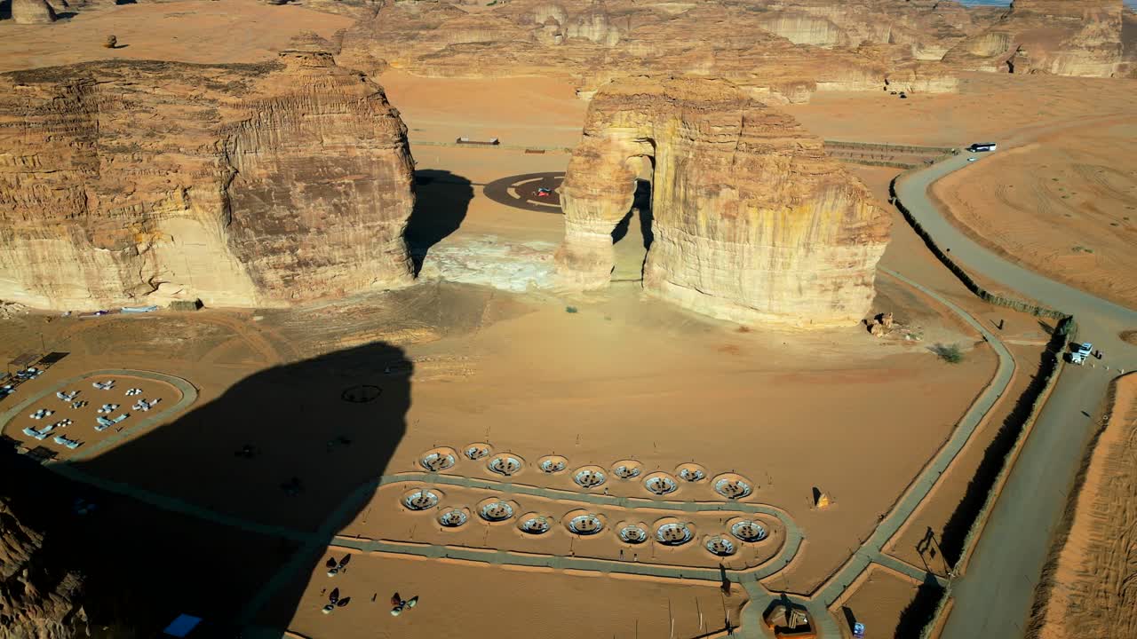 Drone shot Elephant Rock famous sandstone formation in Saudi Arabia