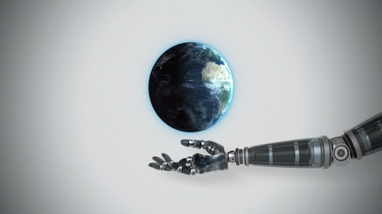 mano robótica que presenta el globo digital