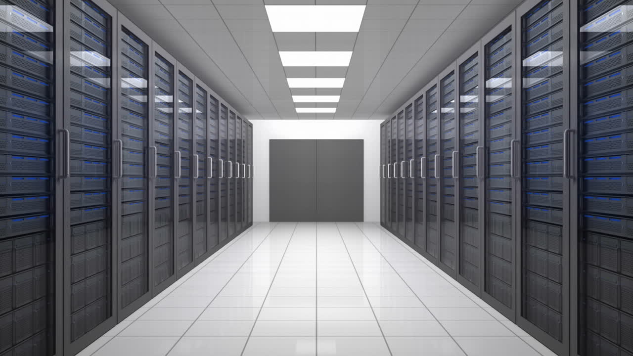 animación de un viaje a través del centro de datos con servidores