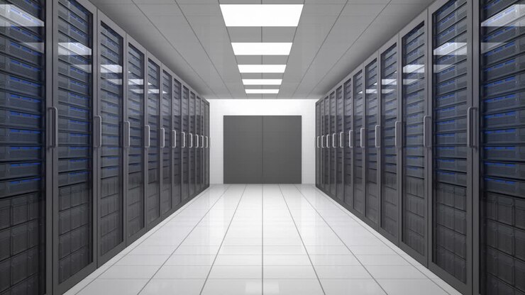 Animation of a trip through data center with servers