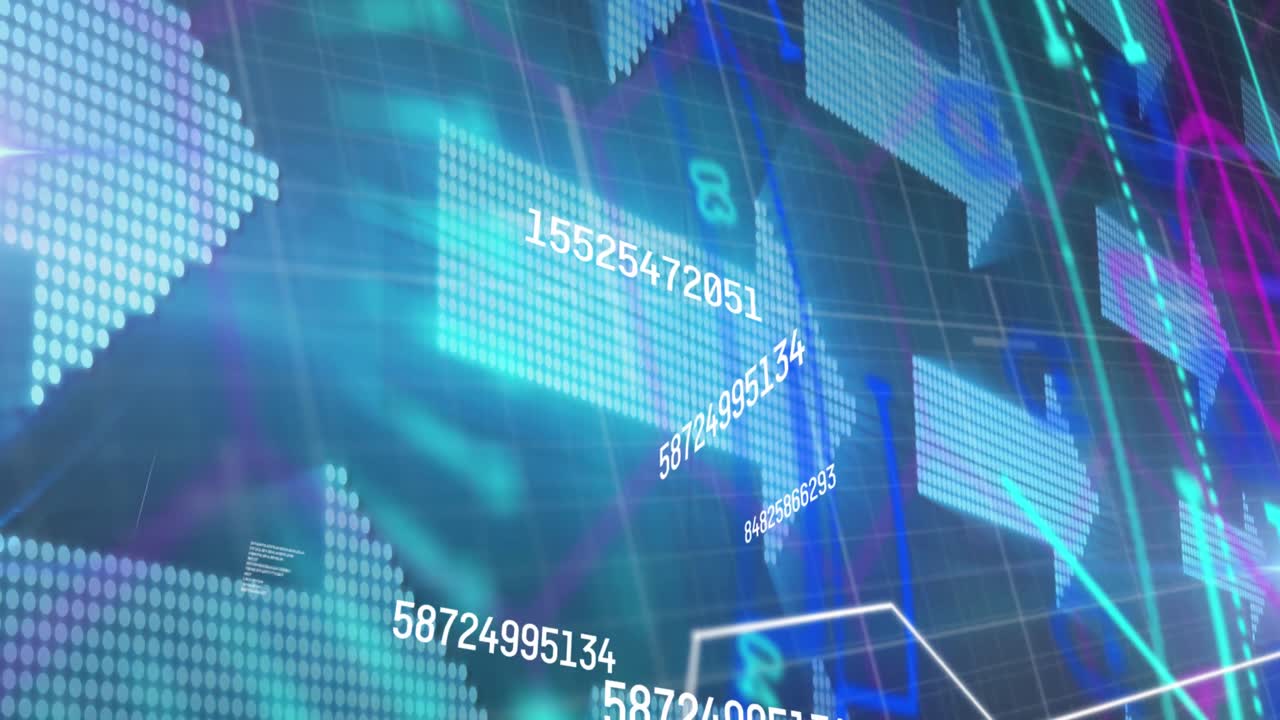 animación del escaneo del alcance, el cambio de números y las flechas digitales sobre fondo azul