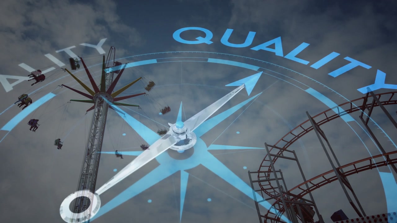 Animation of compass spinning with motivation text over lunapark