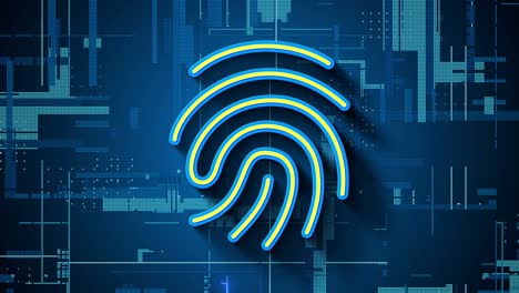 símbolo del sensor biométrico de huellas dactilares para la verificación de identidad con curva de neón digital. animación de bucle de video de contraseña de privacidad de seguridad.
