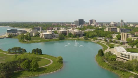 drone shot above the lakefill at northwestern university