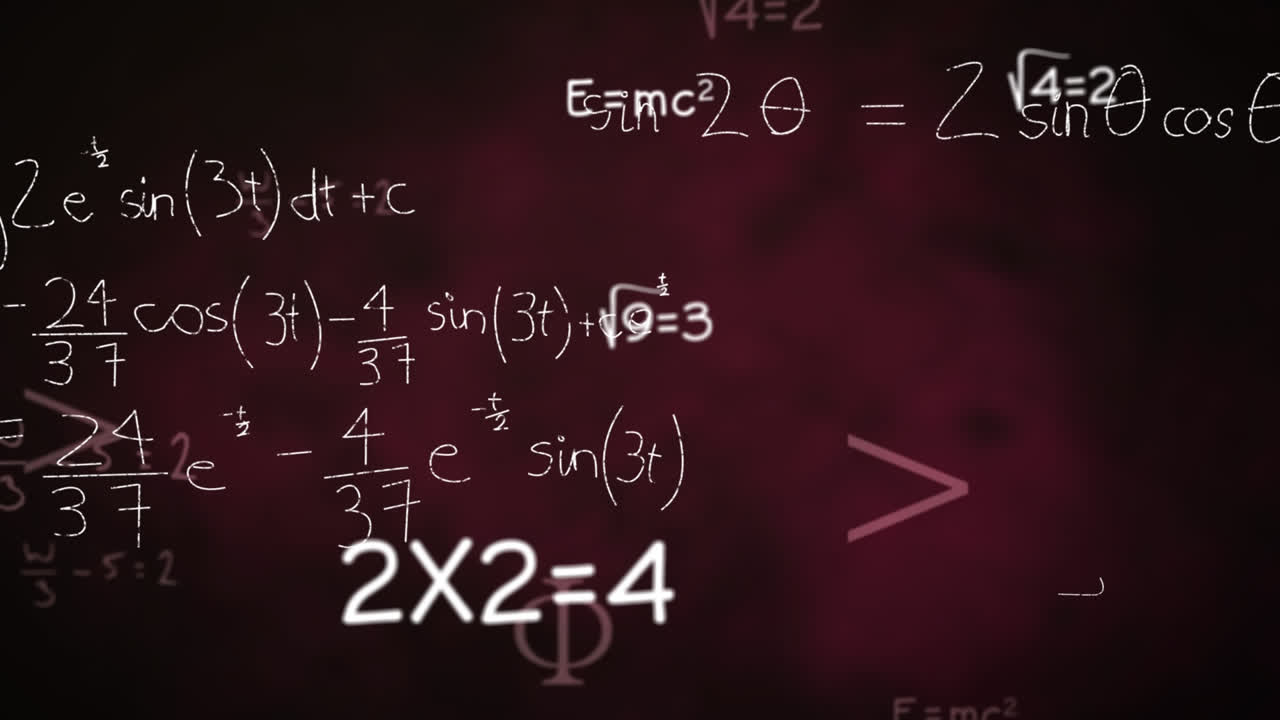 animación de una ecuación matemática escrita a mano sobre un fondo rojo