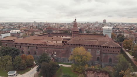 aerial shot of sforzesco castle, castello sforzesco in milan