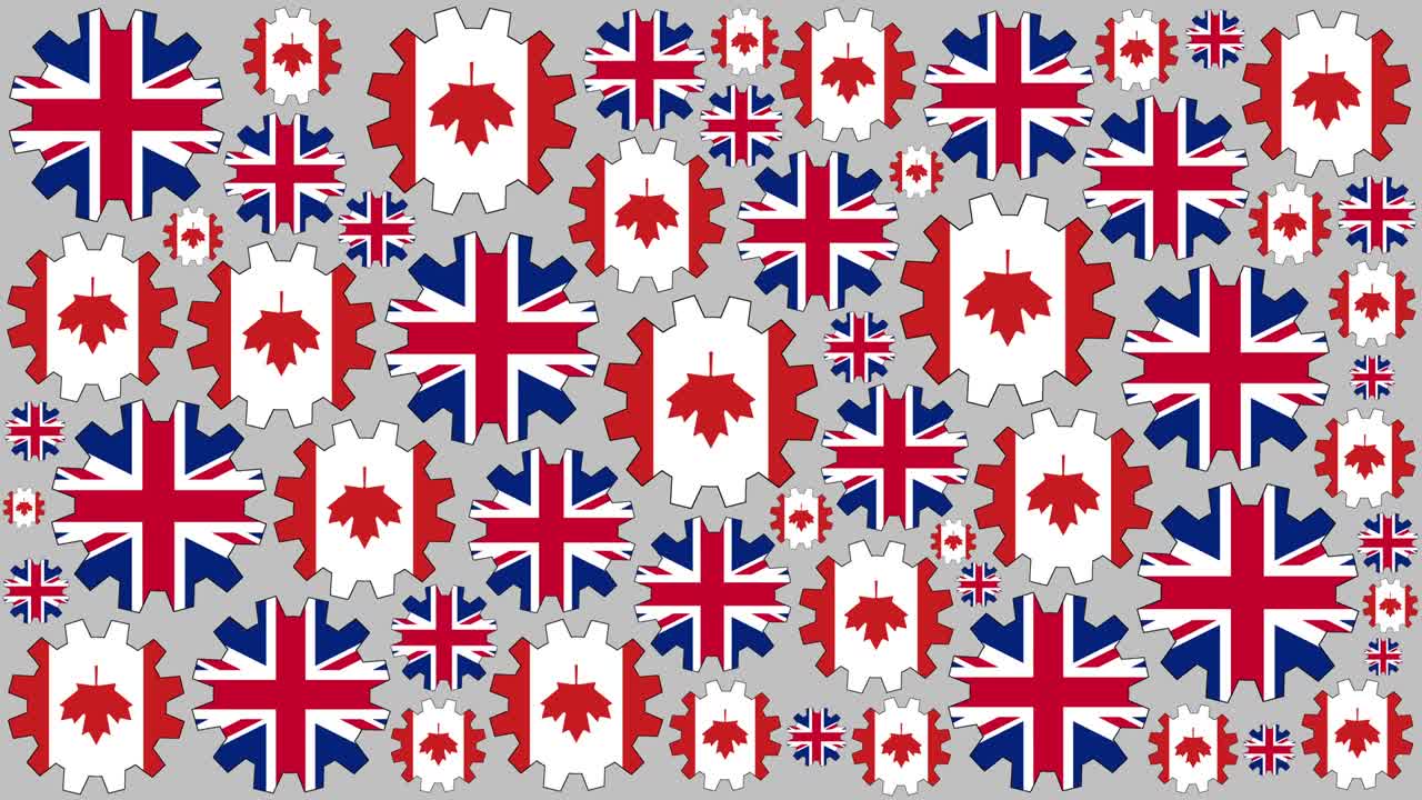 캐나다와 영국 발 기어 스피닝 배경