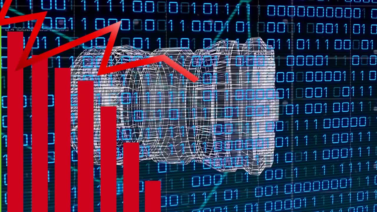 이진 코드와 함께 검은 바탕에서 회전하는 터빈에 대한 그래프의 애니메이션