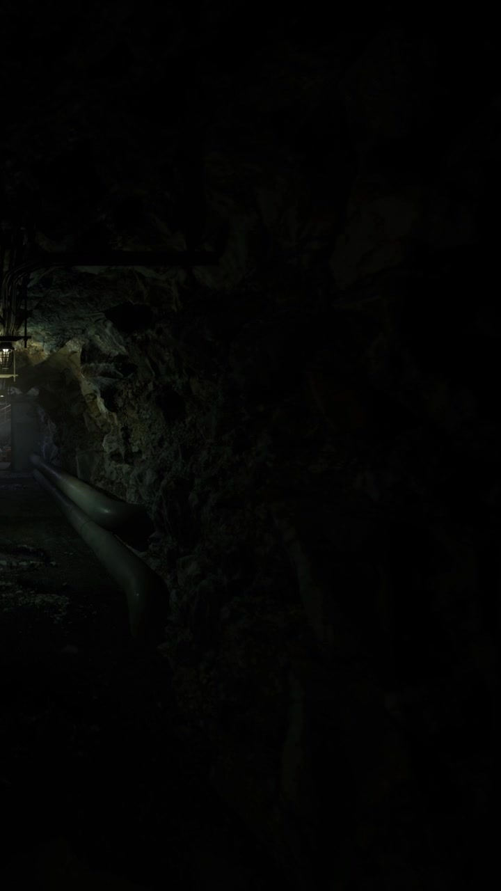 Esplorando un tunnel sotterraneo con luci e pareti rocciose in un'area mineraria