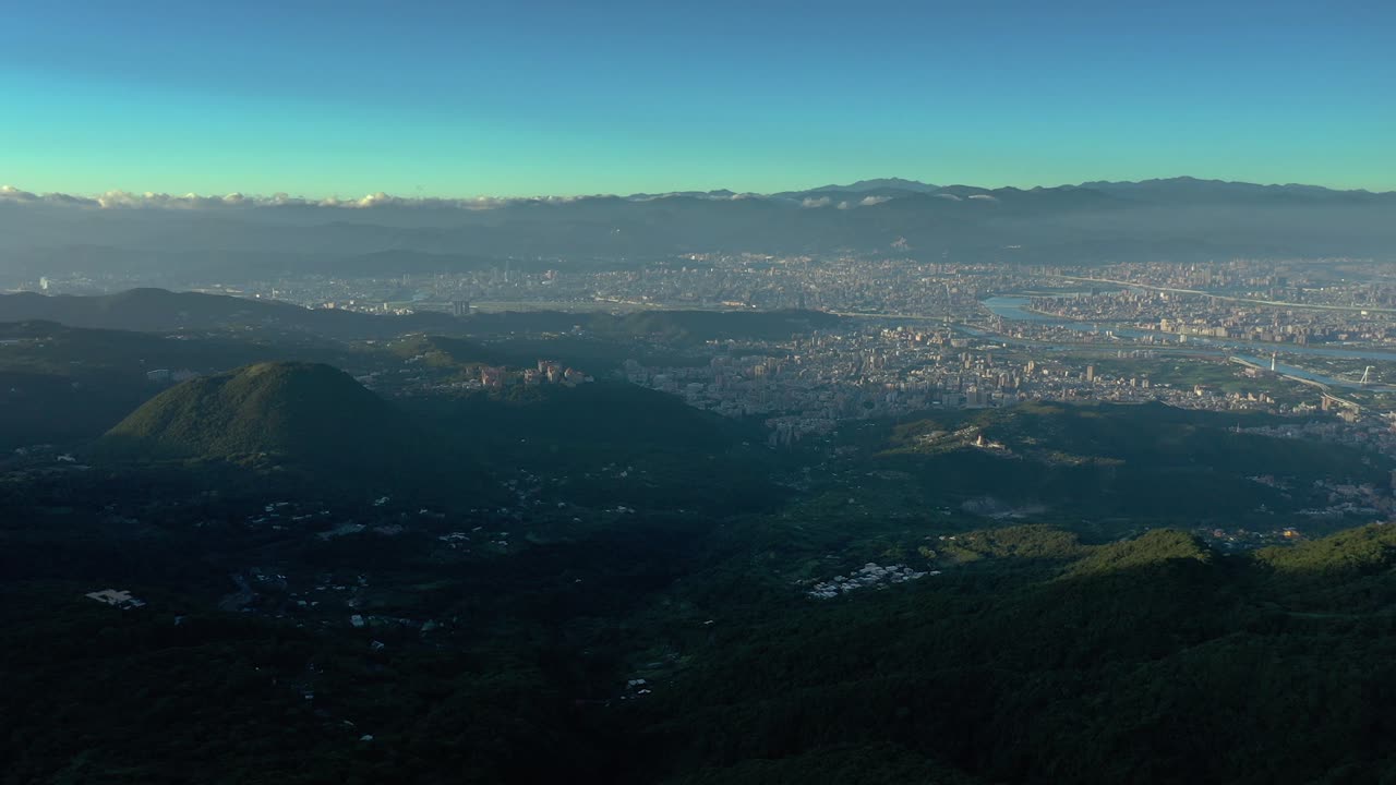 Aerial View of Taipei City and Mountains