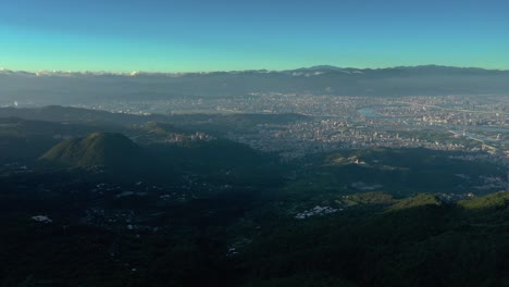 Aerial View of Taipei City and Mountains