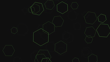 Fly-hexagons-shape-with-neon-line-on-dark-gradient