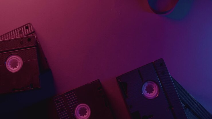 VHS cassette on purple background