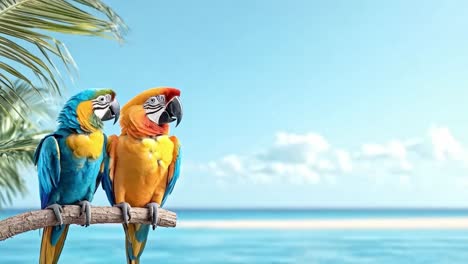 colorful macaws on a tropical beach