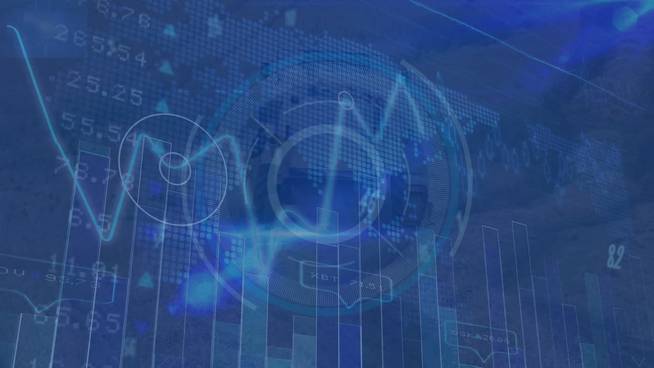 파란색 배경 위의 데이터 처리 애니메이션