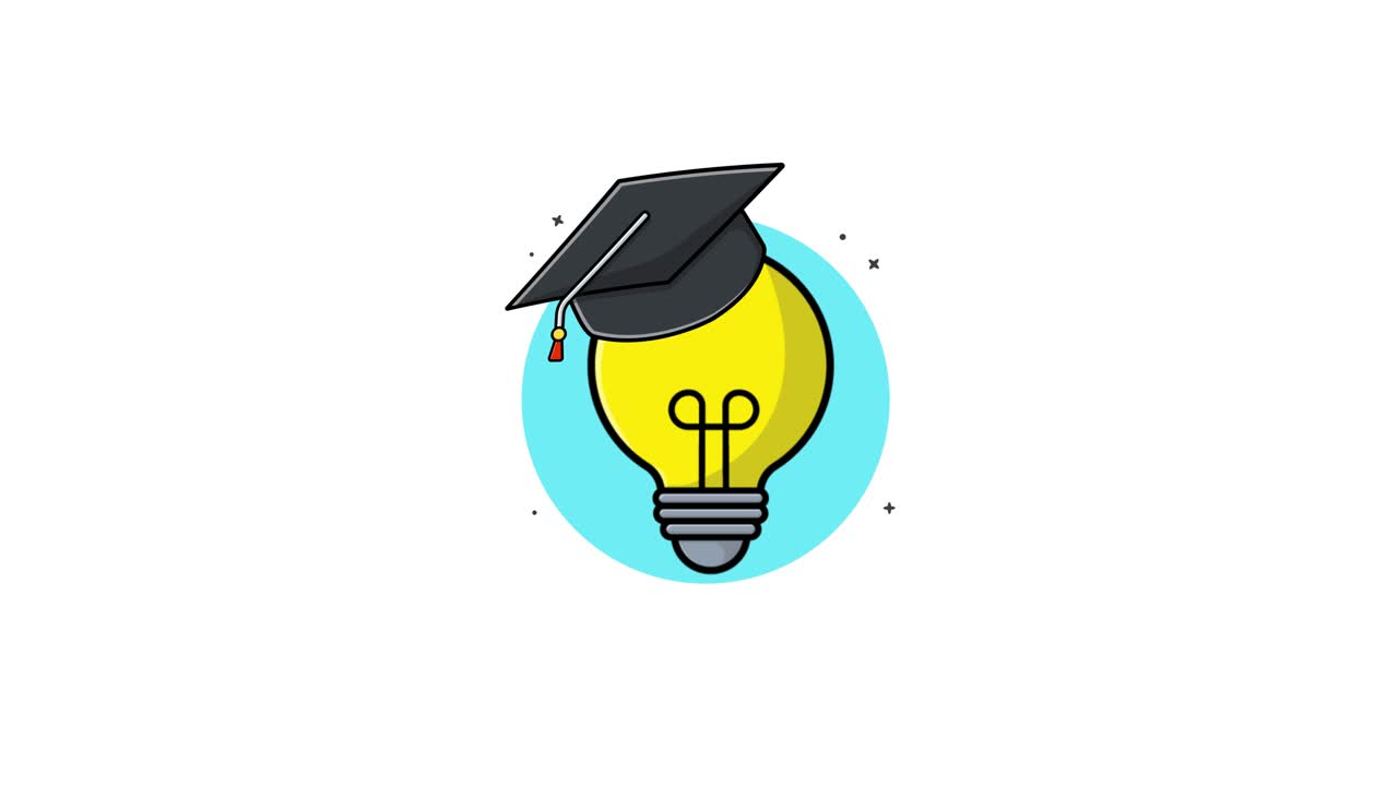 Animated Light Bulb with Graduation Cap for Education Concept