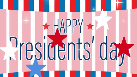 animation of presidents' day text over red, white and blue of united states of america