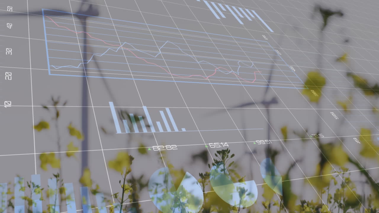 다중 그래프의 애니메이션, 변하는 숫자, 풍차에 대한 플랜테이션에 대한 로딩 서클