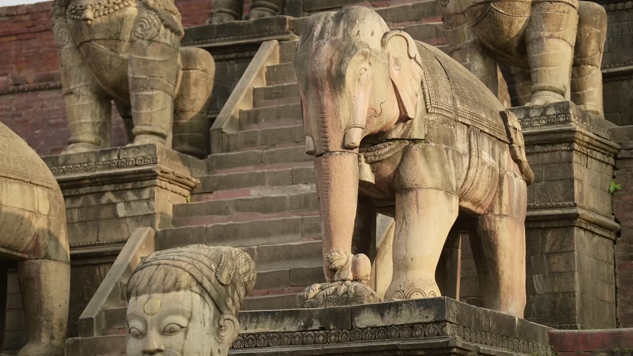 Bhaktapur Stone Statue in a Nepal Temple, Close Up of Statues of an Elephant in Bhaktapur Ancient City Unesco World Heritage Site, a Holy and Sacred Place Popular as a Tourist Destination