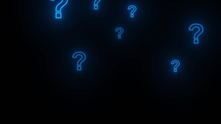 Blue Neon Question Marks Floating on Black Background