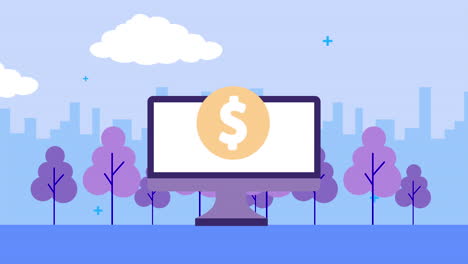desktop with coin money in the field