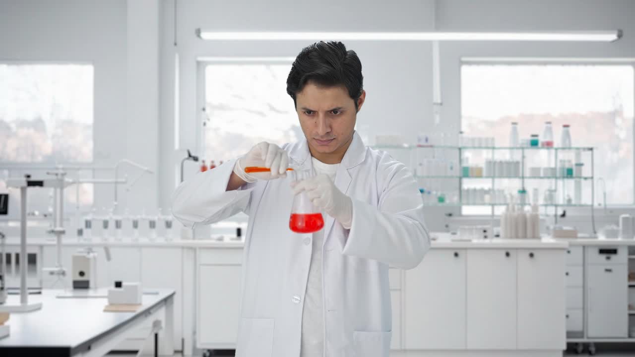 científico indio mezclando químicos para un experimento