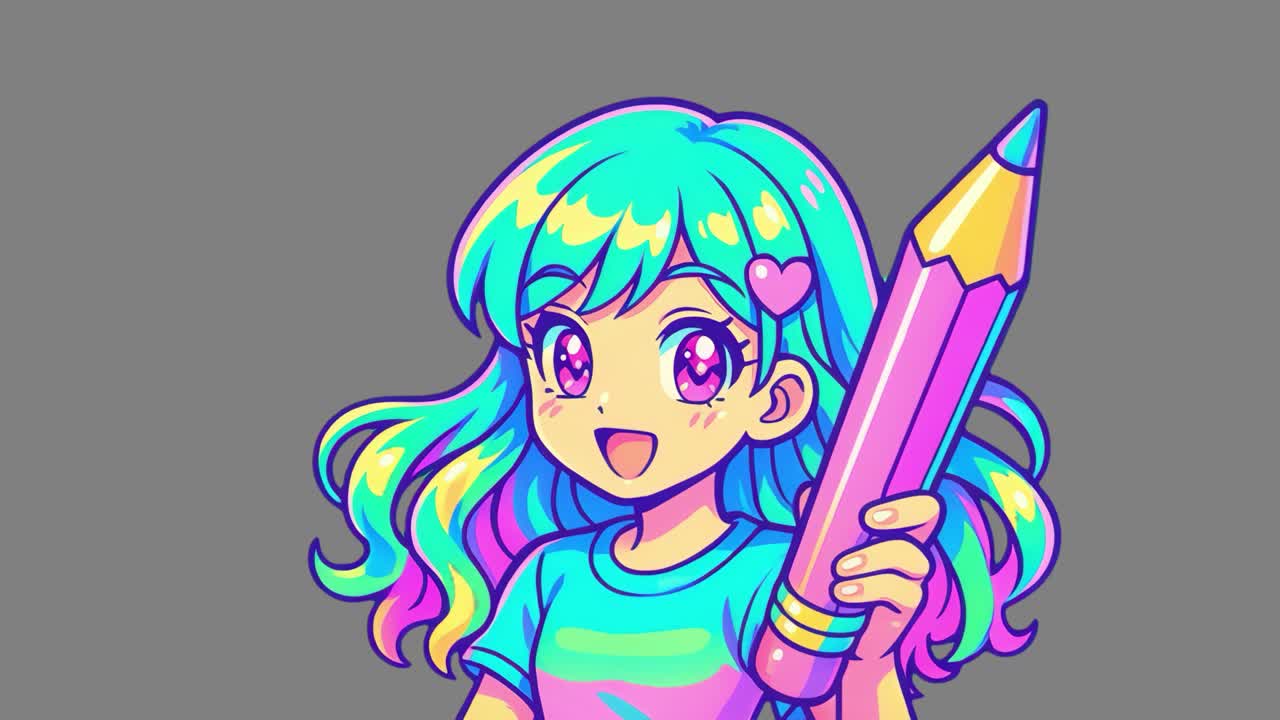Animazione colorata di un personaggio anime, video 4K trasparente, green screen