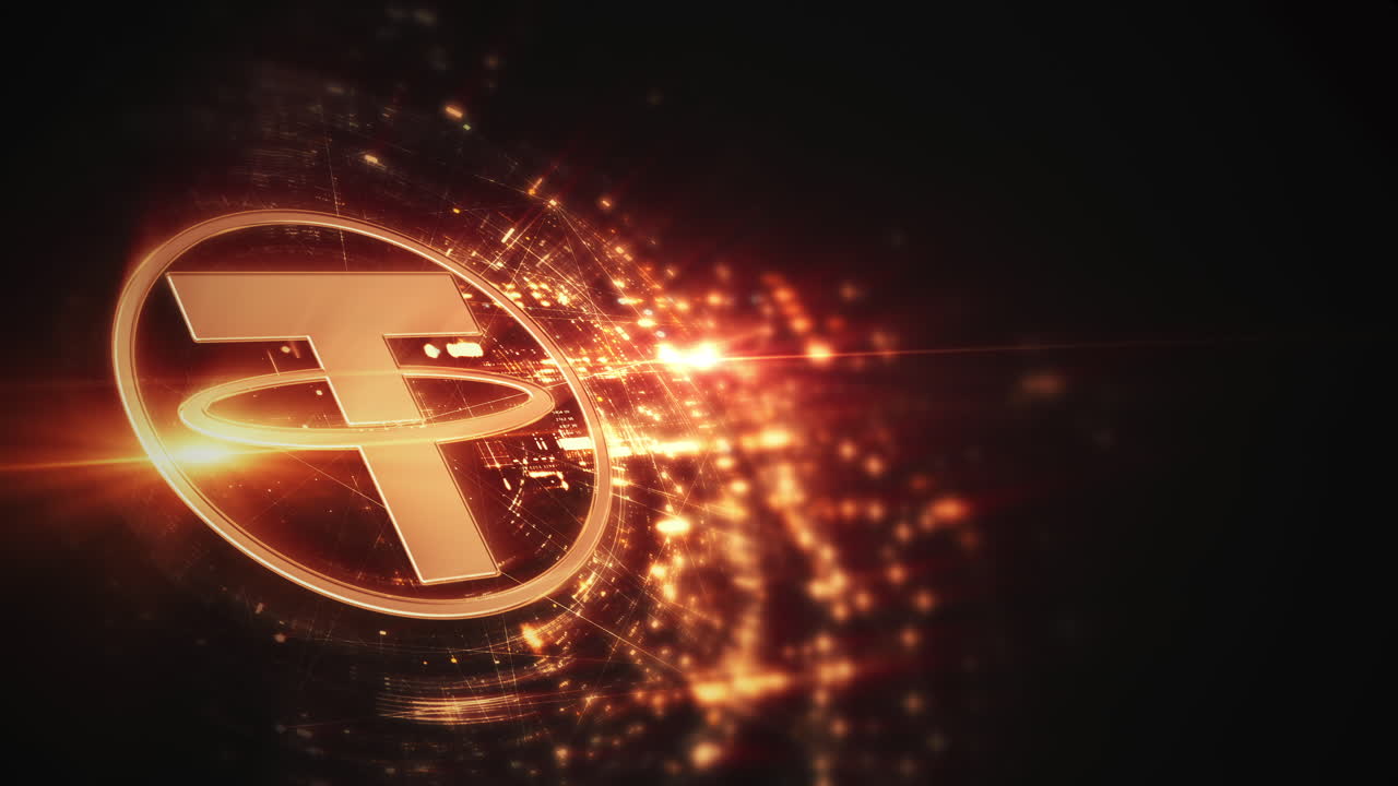 첨단 암호화폐 및 암호화 기술을 강조하는 미래의 디지털 배경, 블록체인 네트워크와 안전한 암호 시스템: 테더