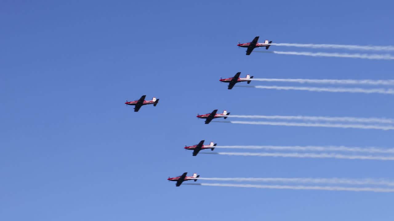 exhibición aérea de maniobras sincronizadas de aviones