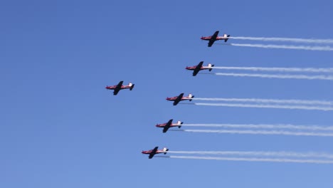 exhibición aérea de maniobras sincronizadas de aviones