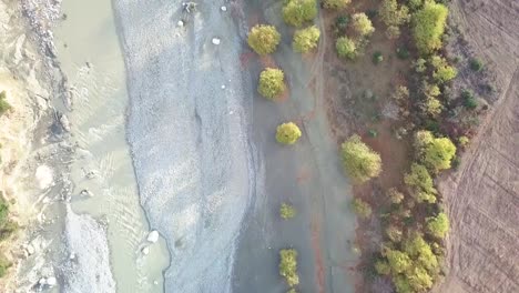 vjose river running next to autumn trees at sunrise on a road trip of albania