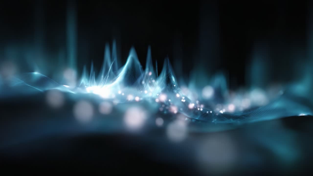 Ethereal Waveform: A Captivating Display of Abstract Light and Color in a Dynamic Digital Landscape of Glowing Particles and Flowing Forms
