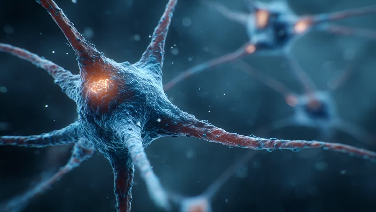 Detailed Visualization of Neurons, Highlighting Synaptic Connections and Neural Activity in a Microscopic View of Neural Networks