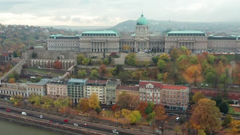 burgpalast or budavári palota buda castle front facade establishing shot, budapest