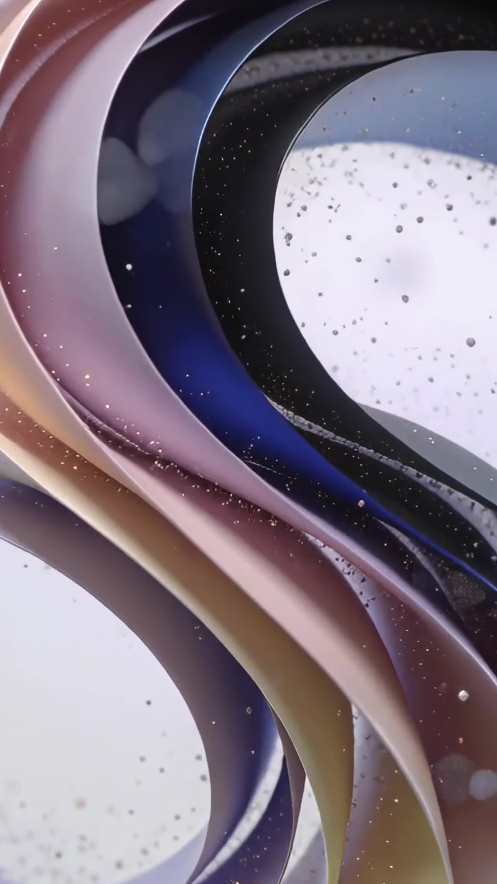 Vertical video: Shifting camera revealing pearl ribbons in studio, revealing inner arch and specks
