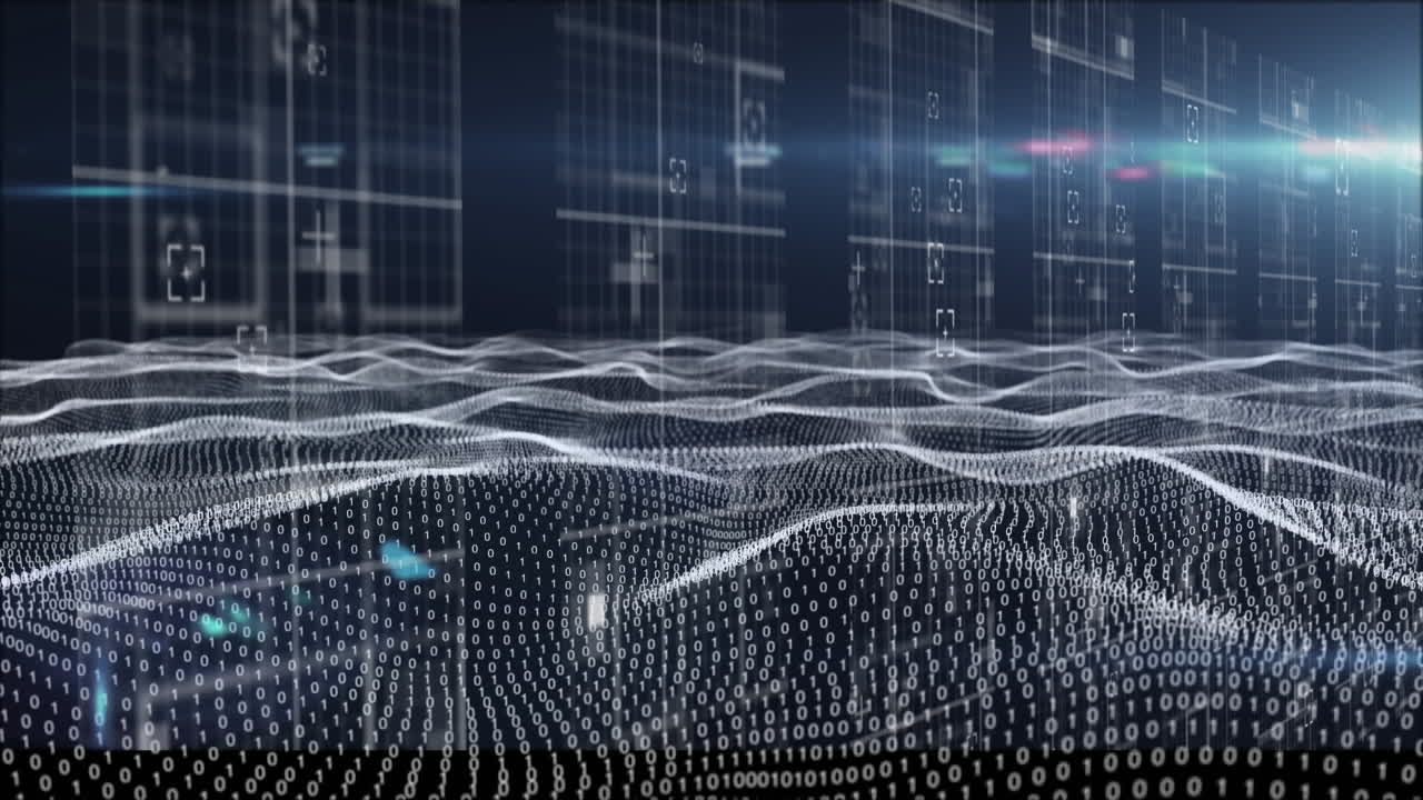 블랙 배경에 있는 바이너리 코딩과 데이터 처리의 애니메이션