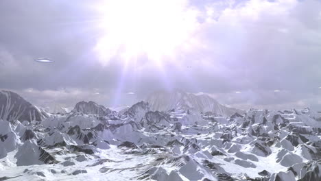 alien ufos over snowy mountains