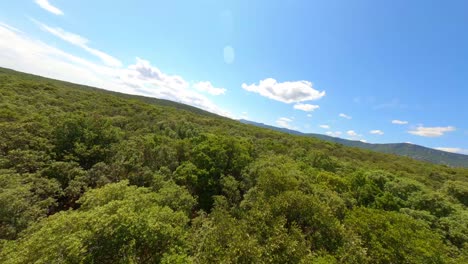 FPV-acrobatic-shot-of-worker-standing-on-a-communication-tower-in-Puéchabon