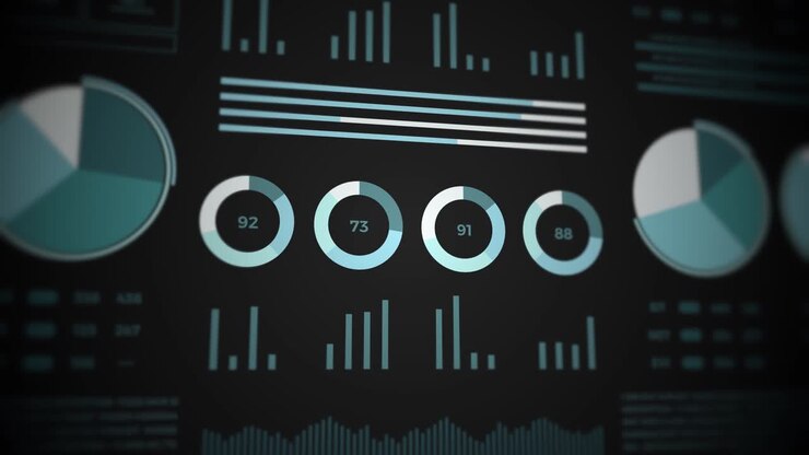Statistics, financial market data, analysis and reports, numbers and graphs. Loopable animated opening video.